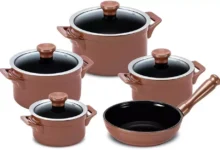 Panela de Cerâmica Saudável: Conjunto de panelas de cerâmica cobre - durabilidade e distribuição uniforme de calor para cozinhar com mais eficiência. Crédito: Divulgação/Ceraflame.