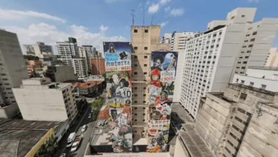 Imagens dos prédios de São Paulo com grafites de Bueno Caos