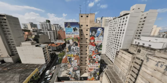 Imagens dos prédios de São Paulo com grafites de Bueno Caos