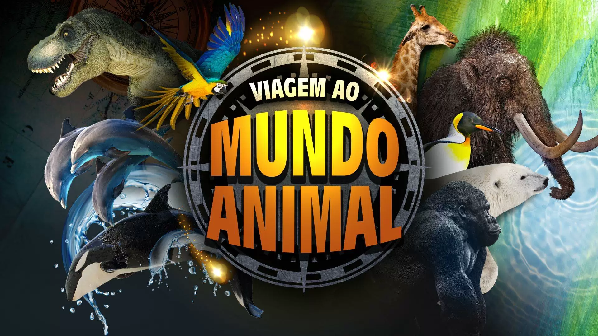 Banner de divulgação do evento tendo como destaque imagens de dinossauro, animas da floresta e do mar